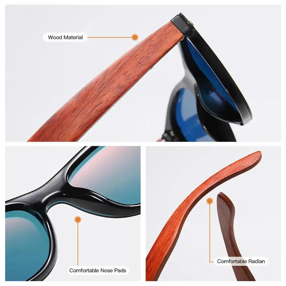 GM Handmade Red Wooden Eyewear UV400 Polarized Mirror Sunglasses Men Women Vintage Design Oculos de sol masculino Charme Bois