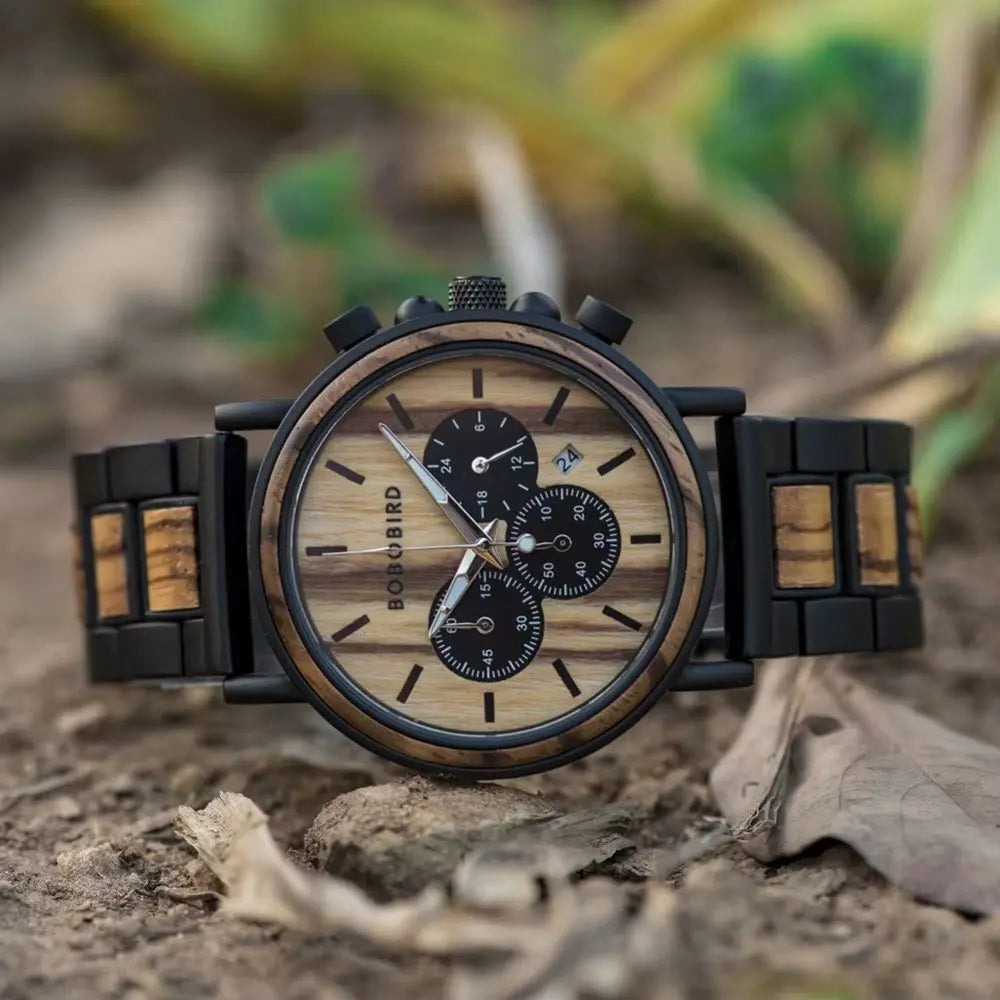 Montre en bois chronographe - Étoile Charme-bois