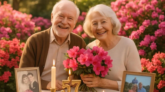 un couple posant pour une photo de célébration de 57 ans de mariage