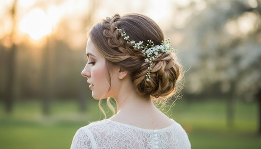 Coiffure de mariée réalisée en DIY, chignon bas texturé pour un mariage élégant