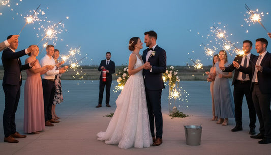 Feux de Bengale allumés lors d'un mariage pour une ambiance féerique sécurisée
