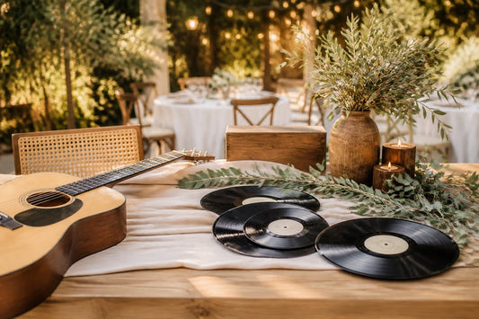 Musique de mariage : musiciens jouant en acoustique pendant une cérémonie en plein air, lumière naturelle chaude