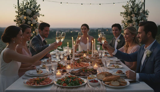 Table de réception de mariage dressée pour un repas de mariage festif et convivial