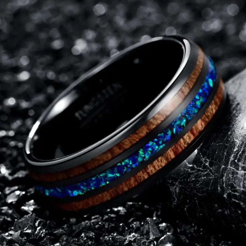 Bague en Bois Homme Sylvara Bleu Charme Bois