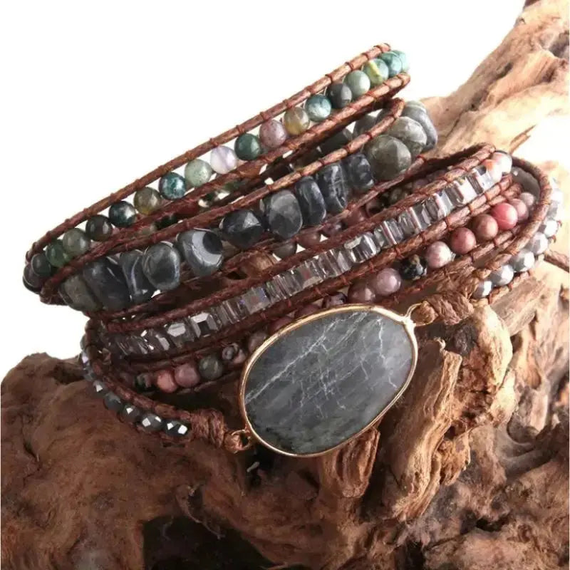 Bracelet Bohème Pierres naturelles Charme Bois