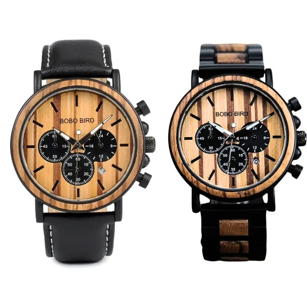 Duo de Montre pour couple - Bois et Cuir Charme Bois