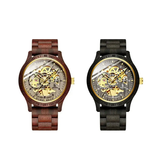 Duo de Montre Automatique pour Couple - Rouge et Noir Charme Bois