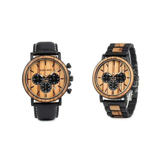 Duo de Montres pour couple - Bois et Cuir Charme Bois