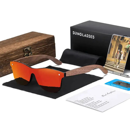 GM Handmade Red Wooden Eyewear UV400 Polarized Mirror Sunglasses Men Women Vintage Design Oculos de sol masculino Charme Bois