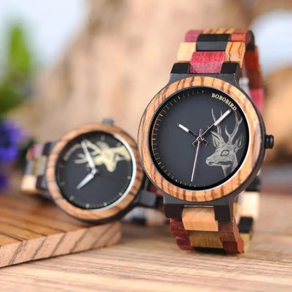 Deux montres en bois homme et femme