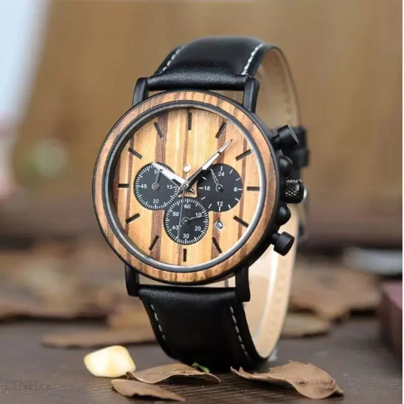 Montre en bois et bracelet cuir