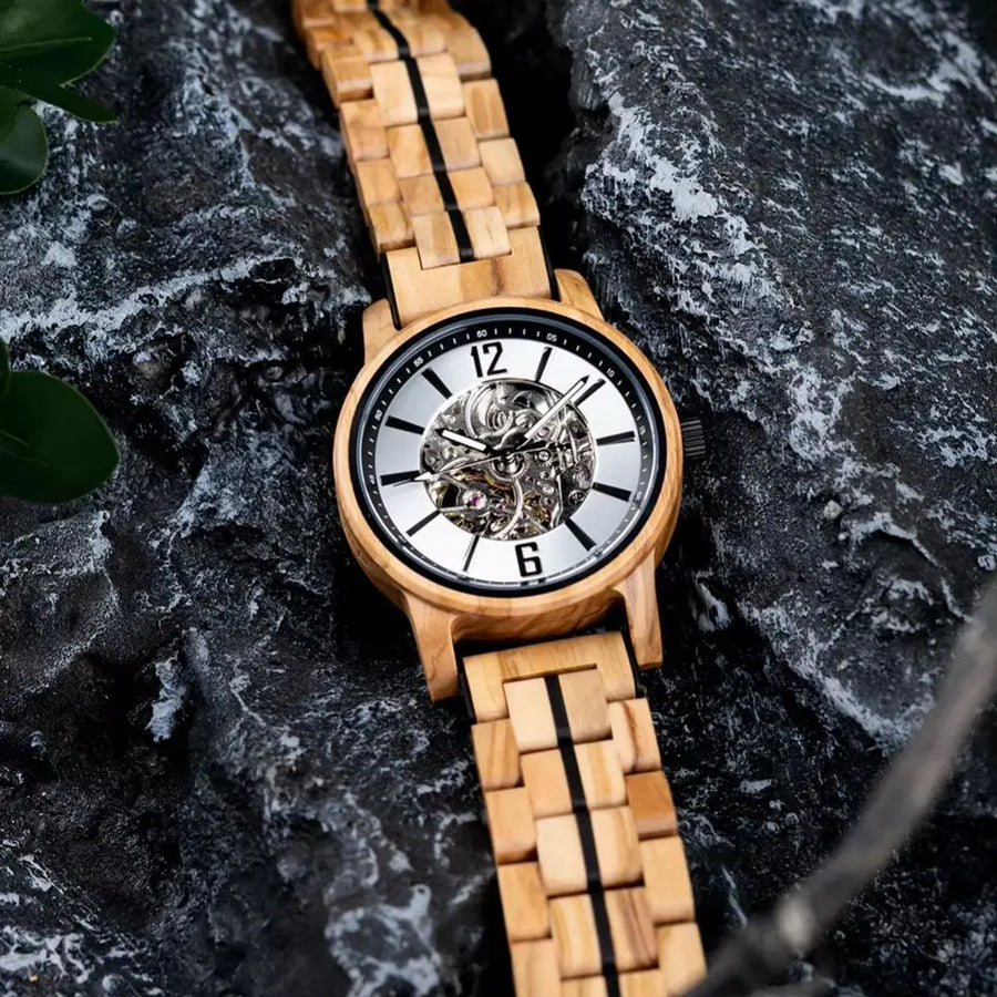 Duo de Montre Automatique pour Couple - Rouge et Noir Charme Bois