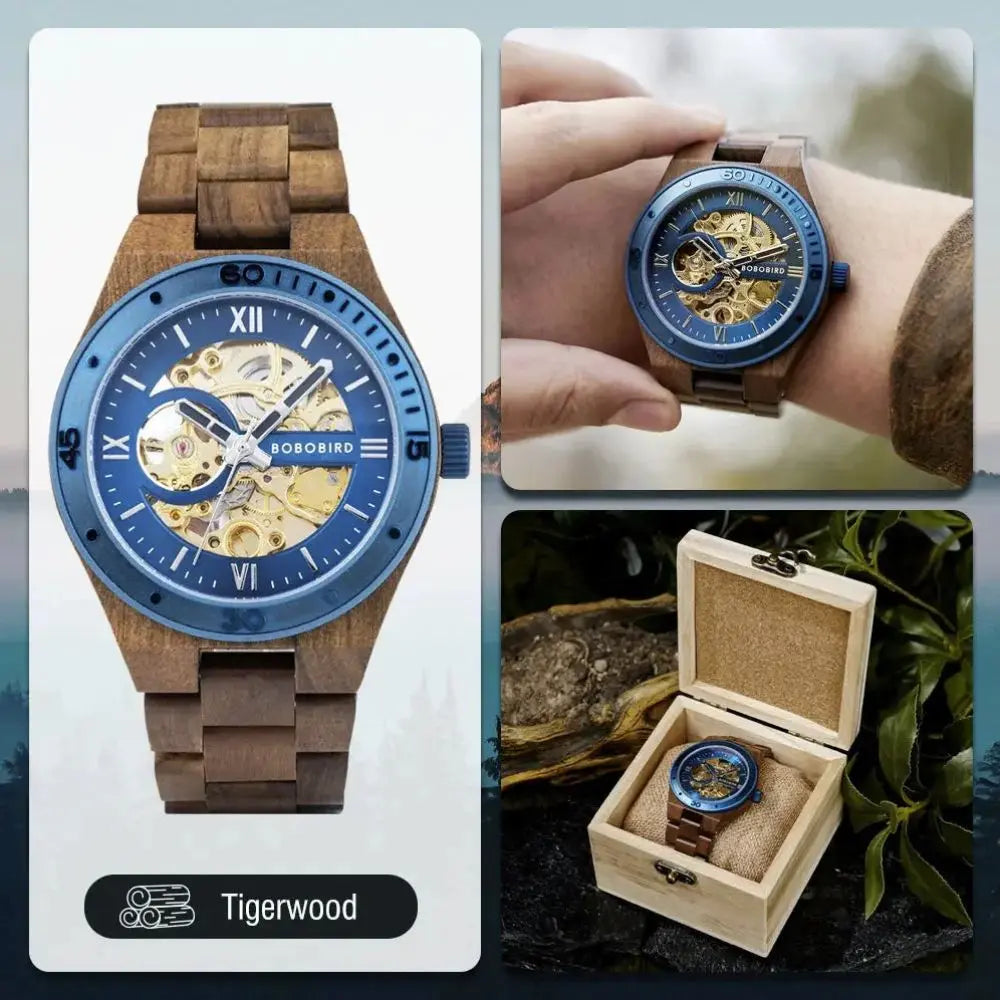 triptyque de Montre en bois automatique Charme Bois